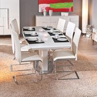 cortina extendable white gloss dining table with 8 mestler chair