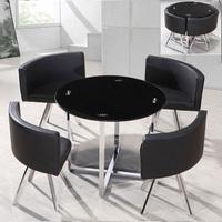 Coco Round Black Glass Dining Table With 4 Chairs