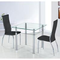 Como Square Glass Dining Table And 4 Black Pisa Dining Chairs