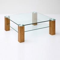Conway Glass Coffee Table Square In Clear With Knotty Oak Legs