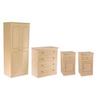 Corrib Bedroom Set 2 Corrib - Light Oak - 26 Plain Robe x1 with 4 Drawer Chest x1 with Bedside Cabinet with Door x2