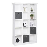 Country Wooden Wide Bookcase In White With 15 Compartments