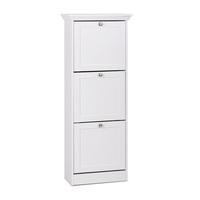 Country Wooden Shoe Cabinet In White With 3 Flap Doors