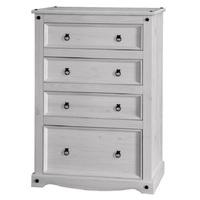 Coroner Tall Chest of Drawers In White Washed With 4 Drawers