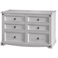 Coroner Wide Chest of Drawers In White Washed With 3+3 Drawers