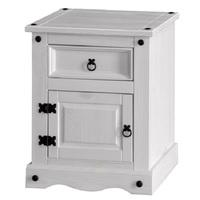 Coroner Bedside Cabinet In White Washed With 1 Door And 1 Drawer