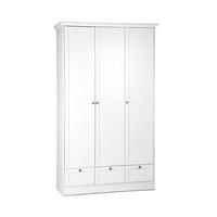Country Wooden Wardrobe In White With 3 Doors And 3 Drawers