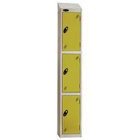 COLOUR DOOR LOCKER WITH SLOPING TOP 3 DOOR DEPTH 305MM SILVER BODY/YELLOW DOOR