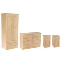 Corrib Bedroom Set 5 Corrib - Beech - 2ft6 2 Drawer Robe x1 with 6 Drawer Midi Chest x1 with Bedside Cabinet with Door x2