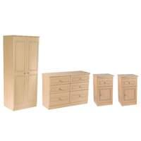 Corrib Bedroom Set 6 Corrib - Beech - 26 Plain Robe x1 with 6 Drawer Midi Chest x1 with Bedside Cabinet with Door x2