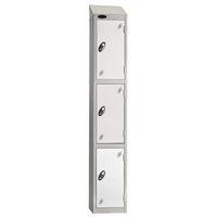 COLOUR DOOR LOCKER WITH SLOPING TOP 3 DOOR DEPTH 305MM SILVER BODY/WHITE DOOR