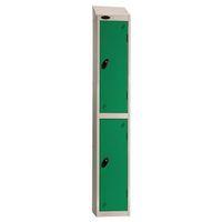 COLOUR DOOR LOCKER WITH SLOPING TOP 2 DOOR DEPTH 305MM SILVER BODY/GREEN DOOR