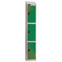 COLOUR DOOR LOCKER WITH SLOPING TOP 3 DOOR DEPTH 305MM SILVER BODY/GREEN DOOR