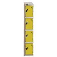 COLOUR DOOR LOCKER WITH SLOPING TOP 4 DOOR DEPTH 305MM SILVER BODY/YELLOW DOOR