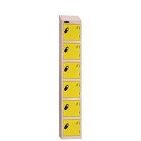 COLOUR DOOR LOCKER WITH SLOPING TOP 6 DOOR DEPTH 305MM SILVER BODY/YELLOW DOOR