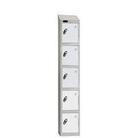 COLOUR DOOR LOCKER WITH SLOPING TOP 5 DOOR DEPTH 305MM SILVER BODY/WHITE DOOR