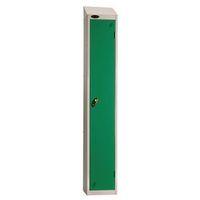 COLOUR DOOR LOCKER WITH SLOPING TOP 1 DOOR DEPTH 305MM SILVER BODY/GREEN DOOR