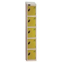 COLOUR DOOR LOCKER WITH SLOPING TOP 5 DOOR DEPTH 305MM SILVER BODY/YELLOW DOOR