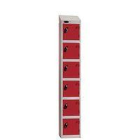 COLOUR DOOR LOCKER WITH SLOPING TOP 6 DOOR DEPTH 305MM SILVER BODY/RED DOOR