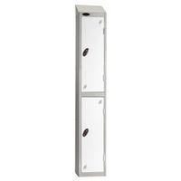 COLOUR DOOR LOCKER WITH SLOPING TOP 2 DOOR DEPTH 305MM SILVER BODY/WHITE DOOR