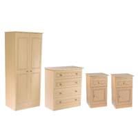 Corrib Bedroom Set 2 Corrib - Beech - 26 Plain Robe x1 with 4 Drawer Chest x1 with Bedside Cabinet with Door x2