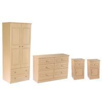 Corrib Bedroom Set 5 Corrib - Light Oak - 2ft6 2 Drawer Robe x1 with 6 Drawer Midi Chest x1 with Bedside Cabinet with Door x2
