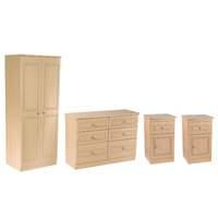 Corrib Bedroom Set 6 Corrib - Light Oak - 26 Plain Robe x1 with 6 Drawer Midi Chest x1 with Bedside Cabinet with Door x2