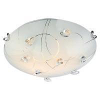 Contemporary Glass Flush Ceiling Light with Crystal Droplets - 30cm Diameter