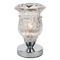 Contemporary Touch Dimmable Chrome Table Lamp with Moulded Floral Glass Shade