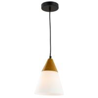 Contemporary Opal Glass Pendant Light with Wooden Effect Body