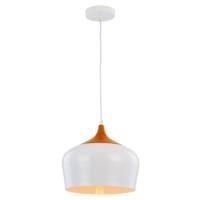 Contemporary Industrial White Metal Pendant Ceiling Light with Wood Decor