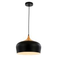 Contemporary Industrial Black Metal Pendant Ceiling Light with Wood Decor