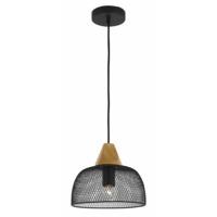 Contemporary Black Metal Mesh and Wooden Pendant Ceiling Light