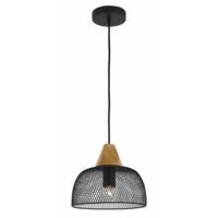 contemporary black metal mesh and wooden pendant ceiling light