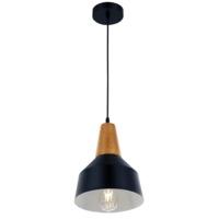 contemporary matt black metal and wooden pendant light fitting