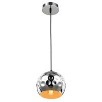 Contemporary Chrome Plated Hammered Pendant Light with Black Cable