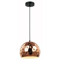 Contemporary Copper Plated Hammered Pendant Light with Black Cable