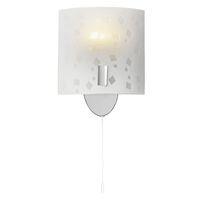 Contemporary Pull Switched Chrome Wall Light with Decorated Opal Glass Shade