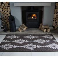 Contemporary Fireplace Mat Brown Ikat Rug