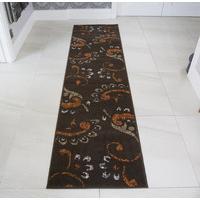 Contemporary Brown & Terracotta Floral Rug 60x240cm