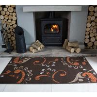 Contemporary Brown & Terracotta Floral Fireplace Rug