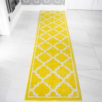 contemporary ochre yellow living room trellis rug havana 63cm x 240cm