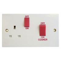 Contractor range 45A 2 Gang Cooker Switch & Switched Socket White - E22030