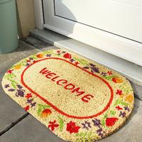 Coco Oval Beige & Red Welcome Floral Pattern Doormat 5918