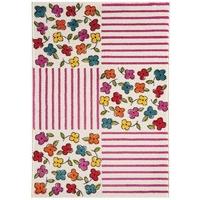 Colourful Pink & Multi Coloured Flowers Kids Patchwork Bedroom Rug