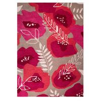 Contemporary Floral Raspberry Red Wool Rug - Meraki 160x230