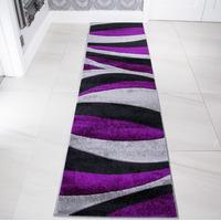 Contemporary Purple & Black Wave Living Room Rug - Rio 63x240cm