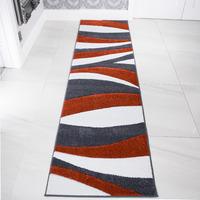 Contemporary Terra & Grey Wave Hallway Rug - Rio - Rio 63x240cm