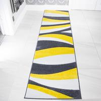 Contemporary Yellow & Grey Wave Runner Rug - Rio 63x240cm