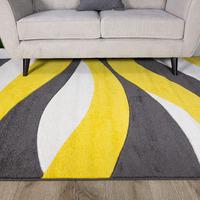 Contemporary Yellow & Grey Wave Living Room Rug - Rio 120x170cm